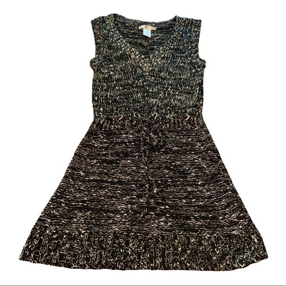 Vertigo Paris Knit Sweater Dress V Neck Beaded Sleeveless Drawstring Wa… - Picture 1 of 5